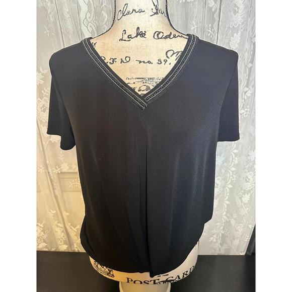 JM Collection Tops - JM Collection Black V-Neck Blouse with Embellished Trim – Size Small